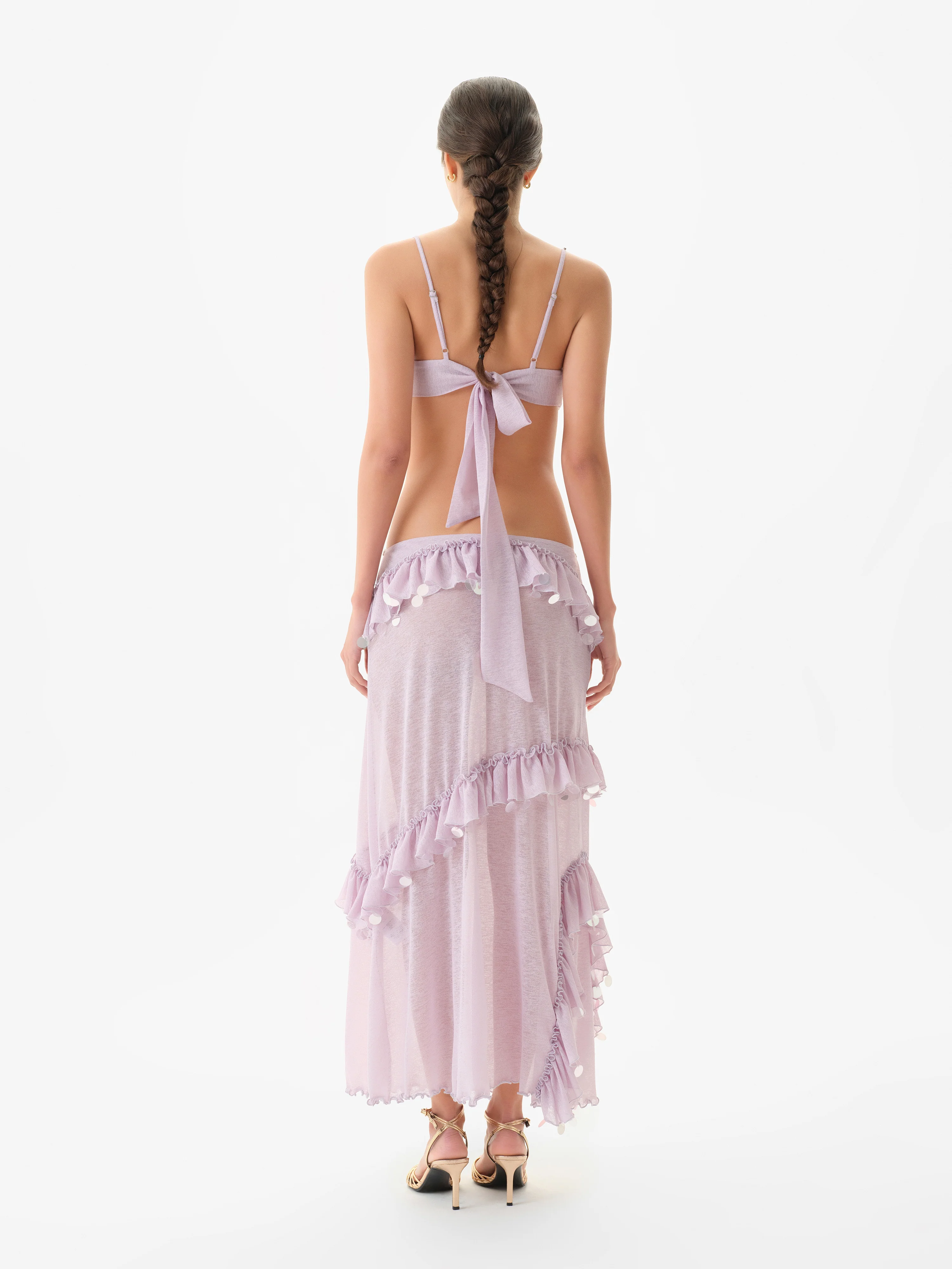 SIGNE - Crochet bust detailed embellished sheer mesh dress - Image 3