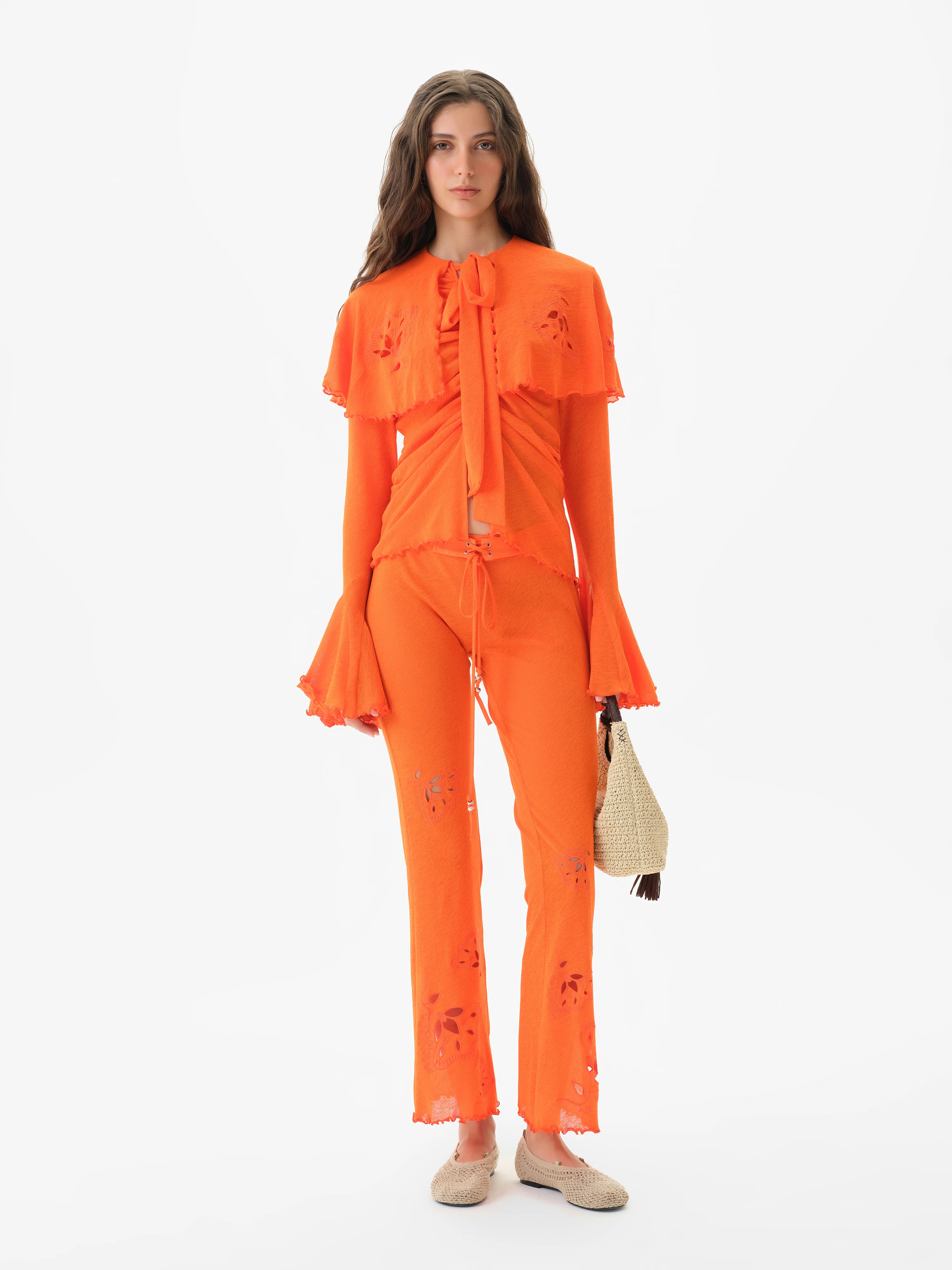 STELLA - Semi-sheer mesh blouse with cape-effect yoke - Image 2