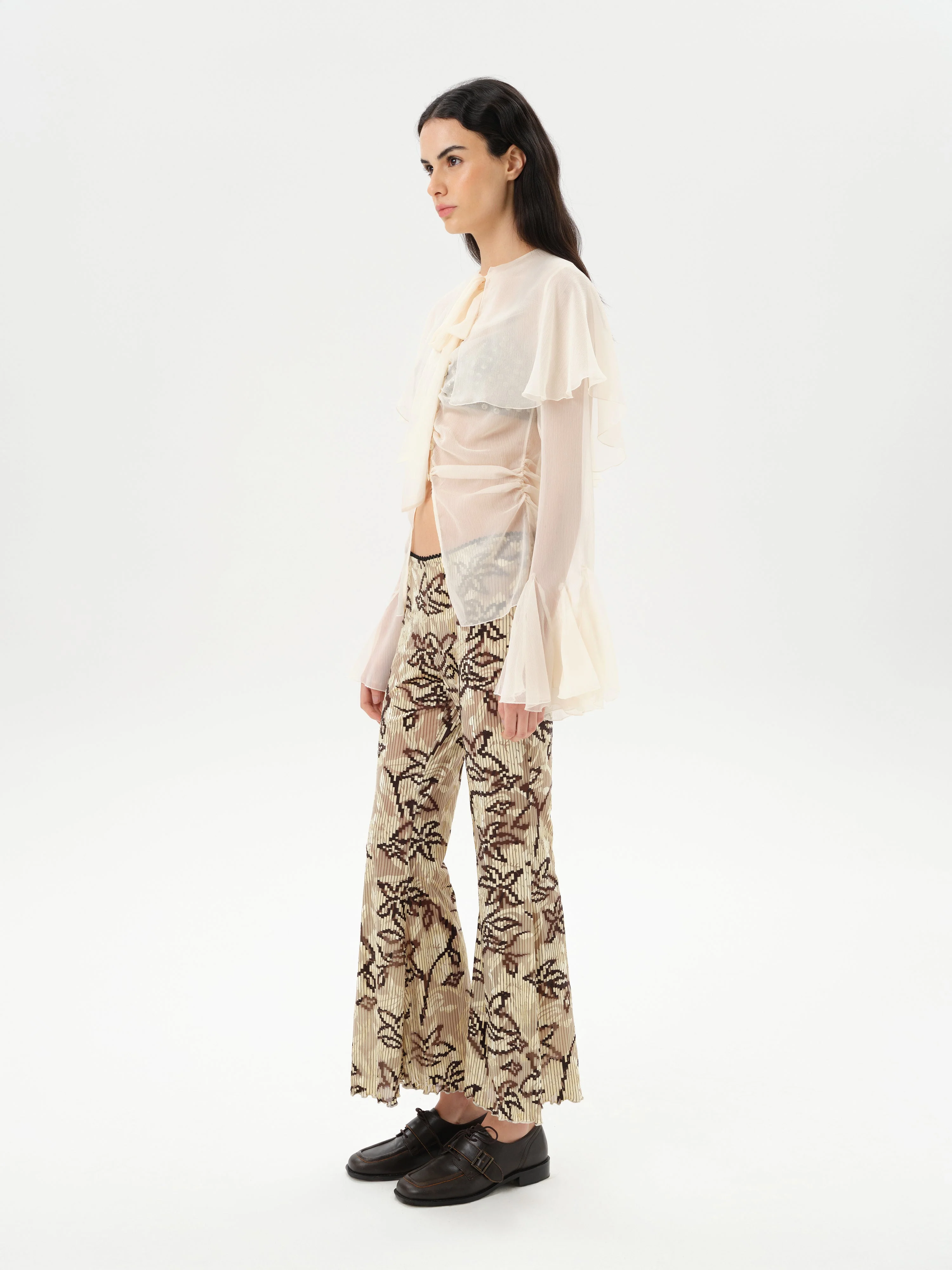 STELLA - Sheer chiffon long-sleeve blouse with  deep V-neck design - Image 3