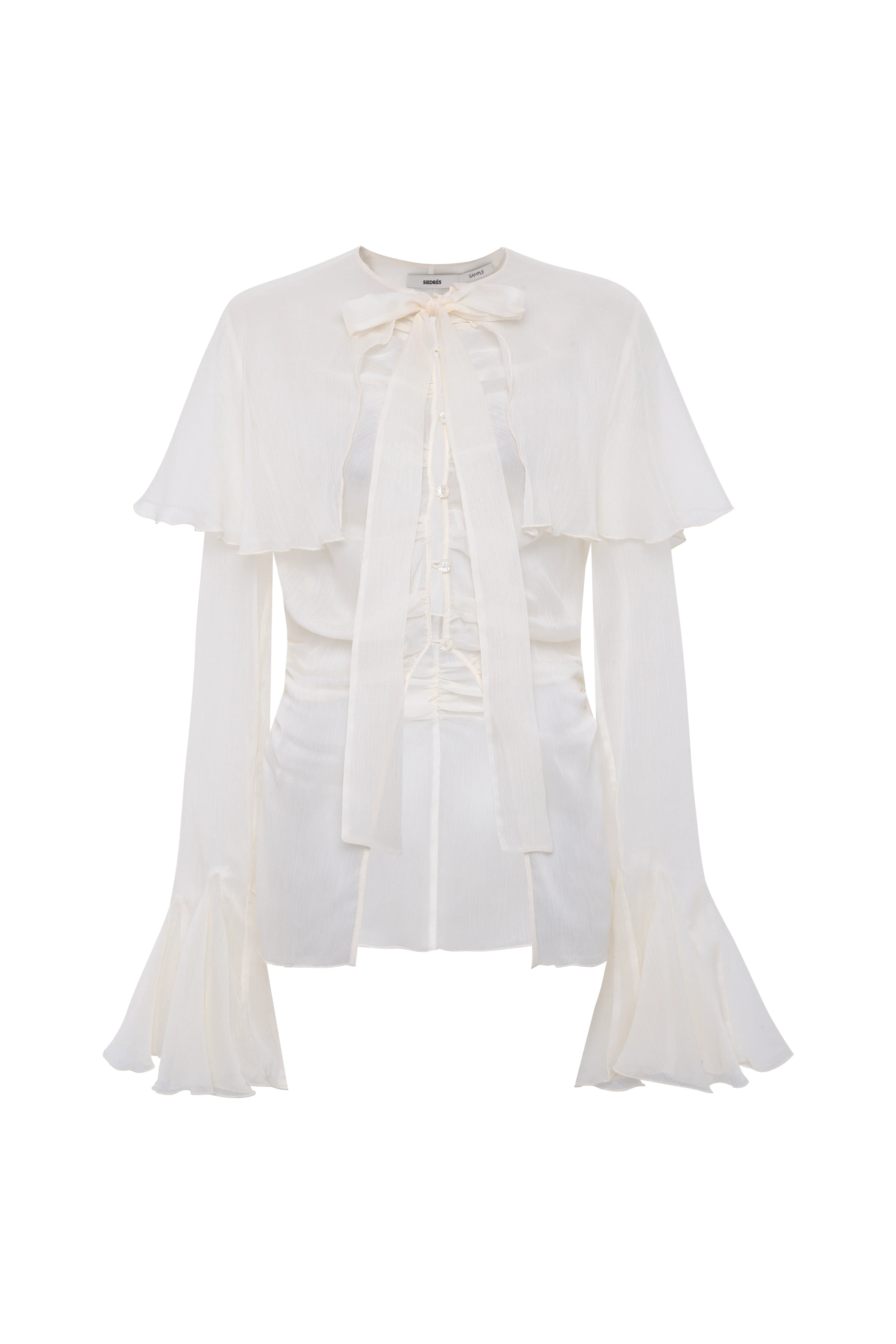 STELLA - Sheer chiffon long-sleeve blouse with  deep V-neck design - Image 6