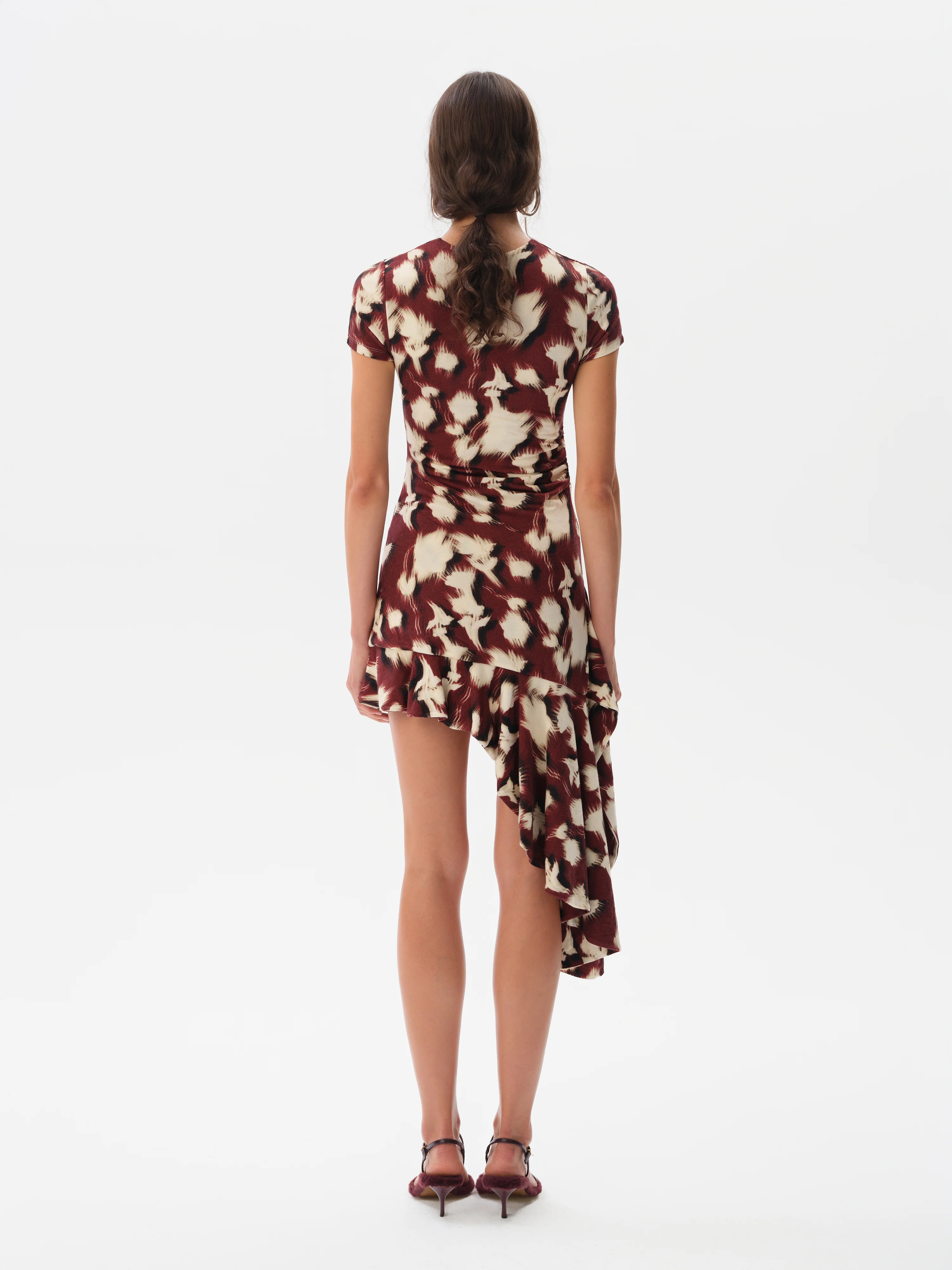 TENAS - Printed jersey dress with side tie and ruffle - Image 4