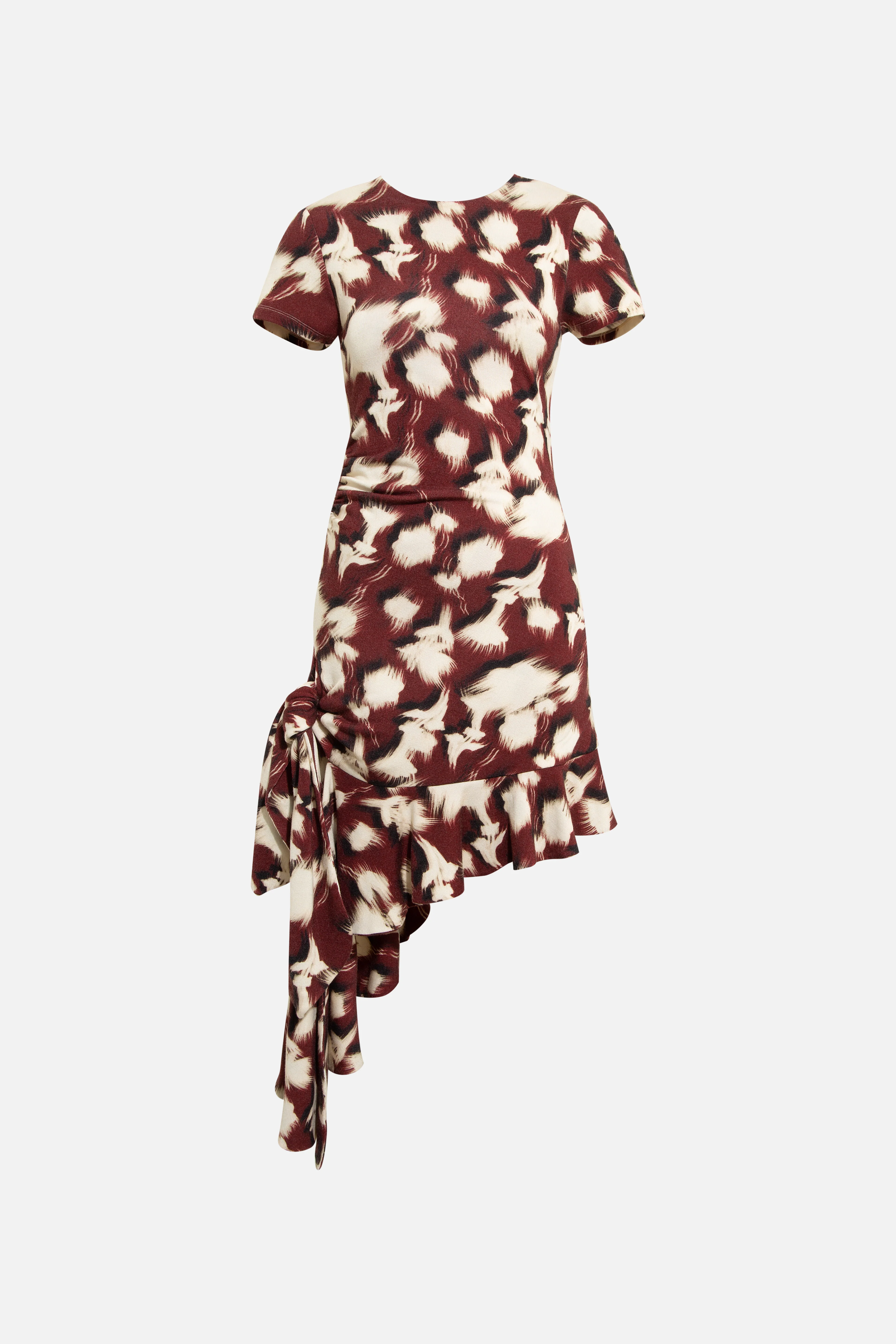 TENAS - Printed jersey dress with side tie and ruffle - Image 5