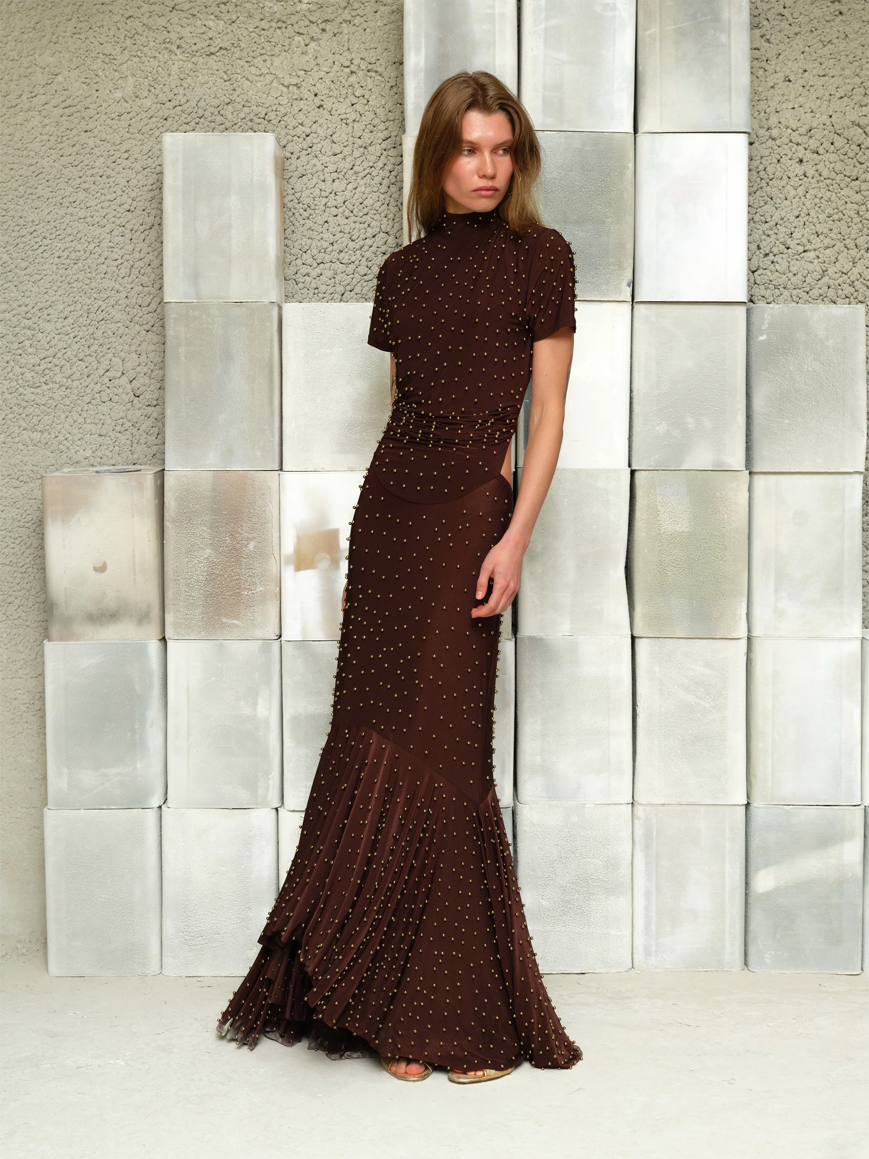 TOVI - Gold studded open-back jersey maxi dress - Image 2