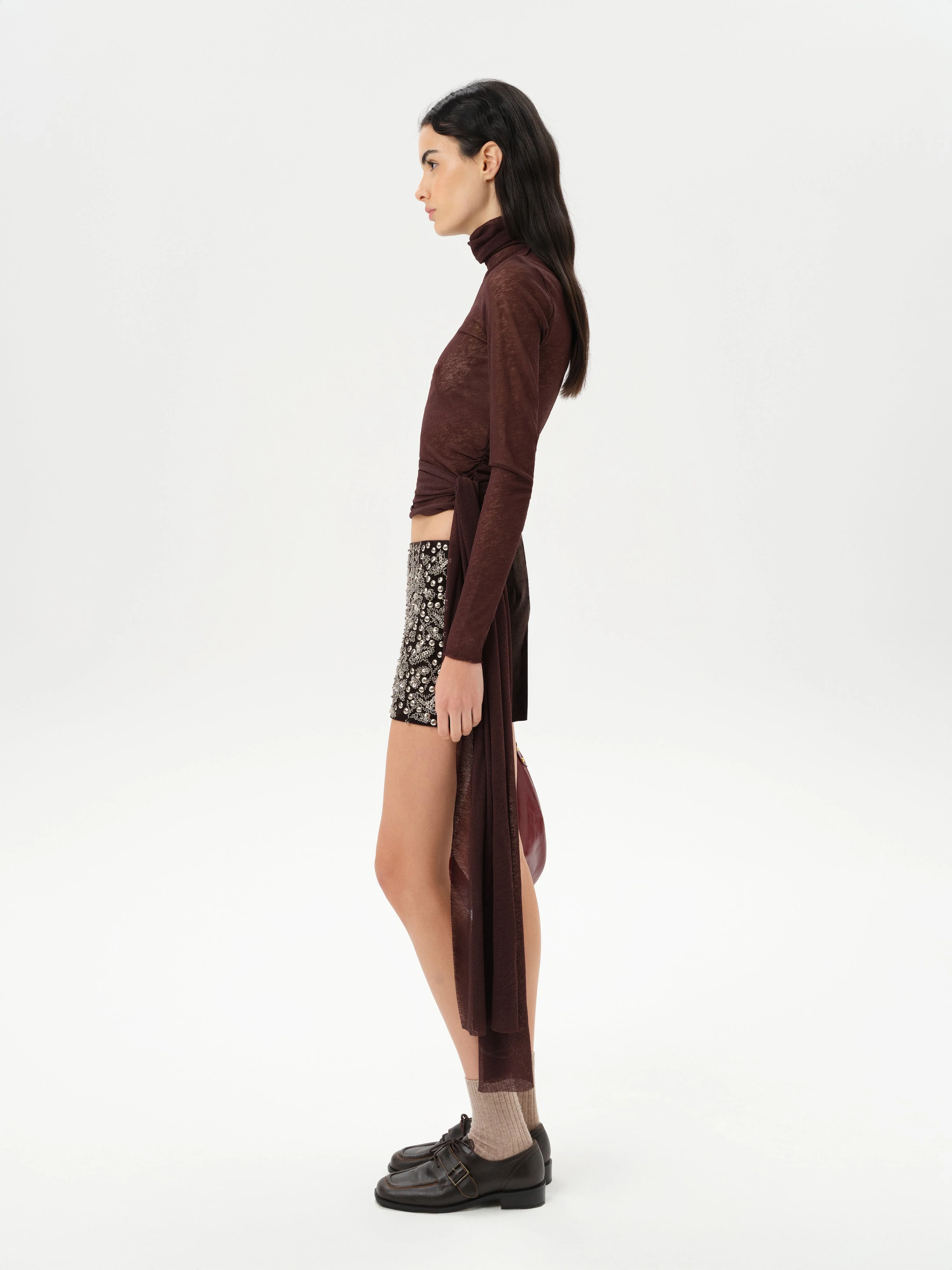 TYRA - Low-rise embellished corduroy mini skirt - Image 3