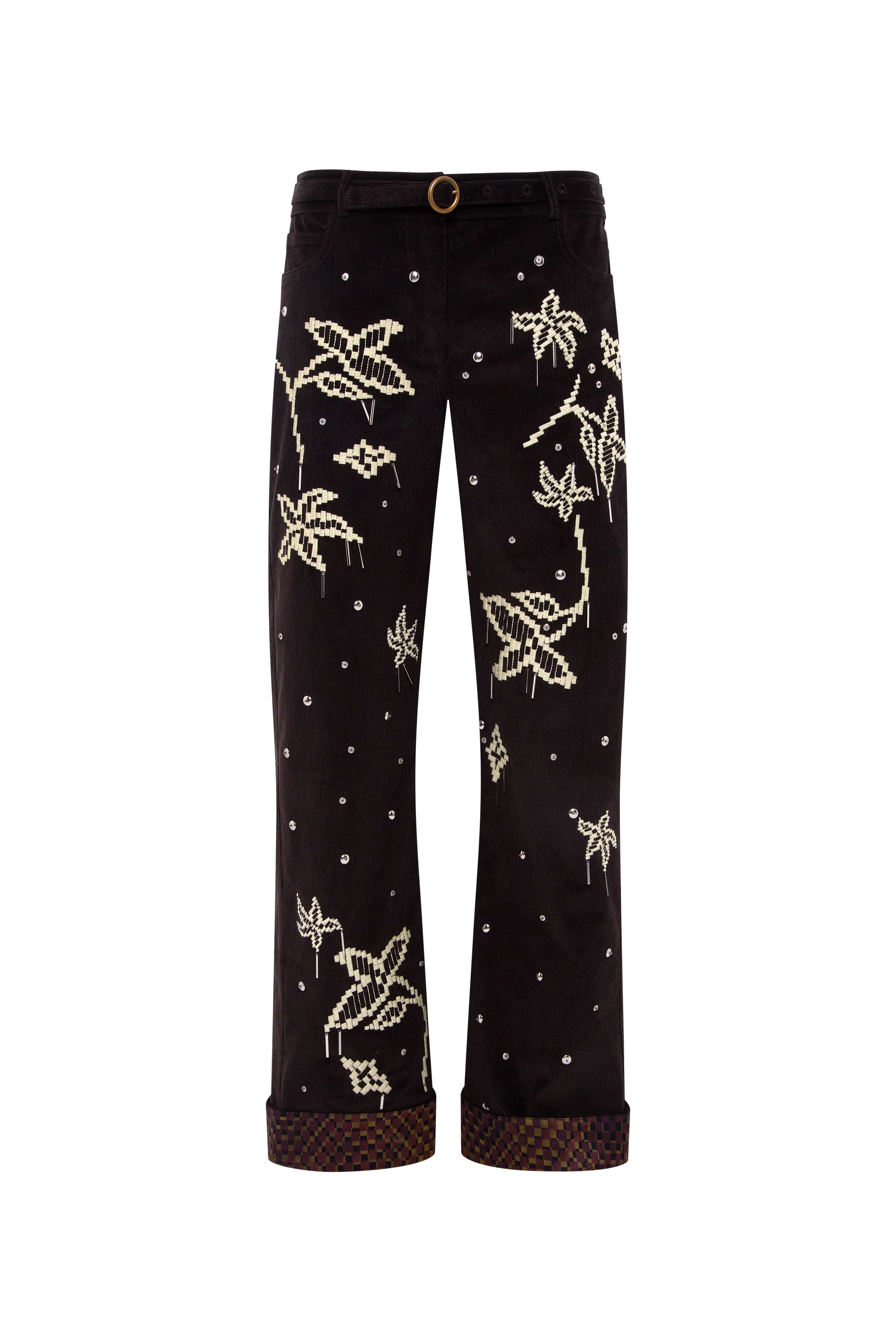 VERA - Low-rise corduroy pants with all-over embroidery - Image 5