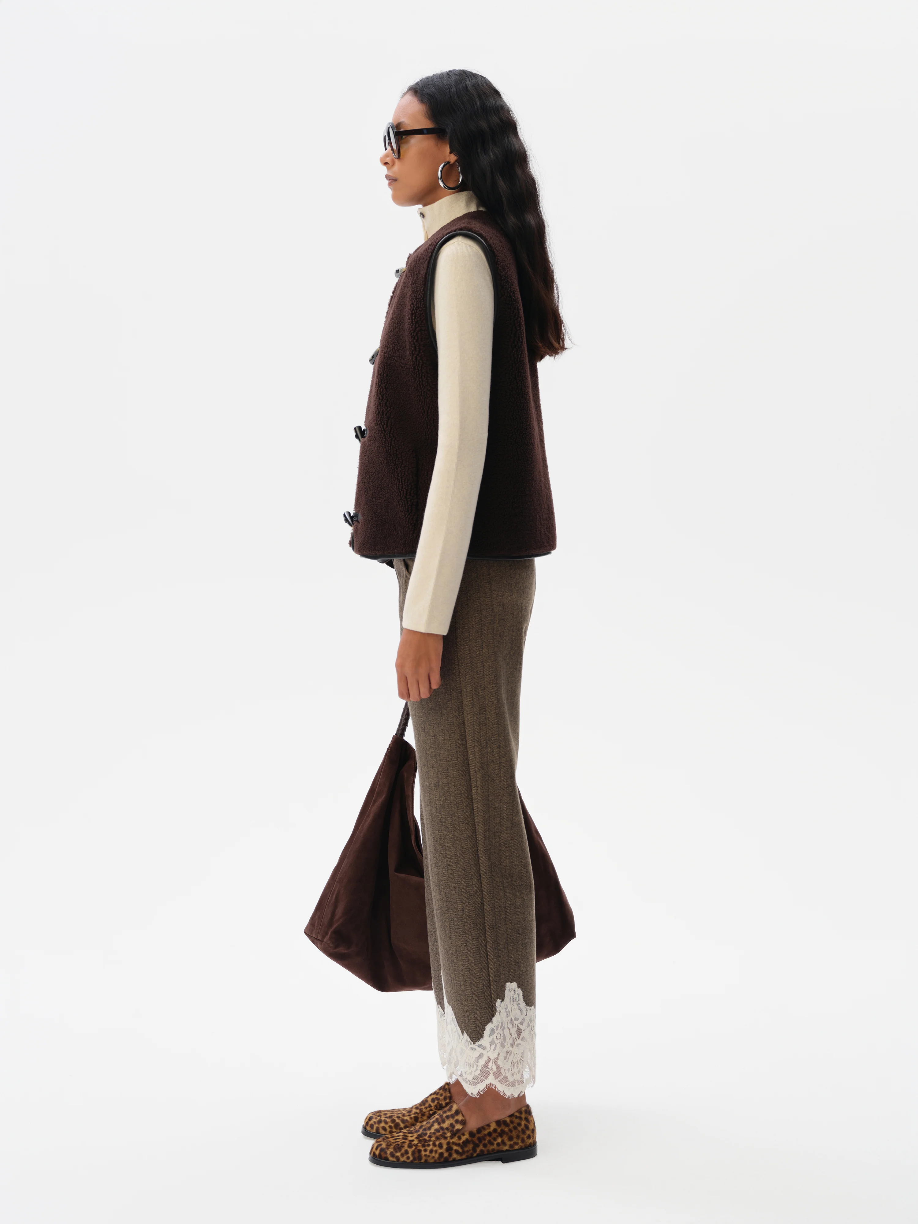 VIVIENNE - Wool blend pants with lace-trimmed hem - Image 3