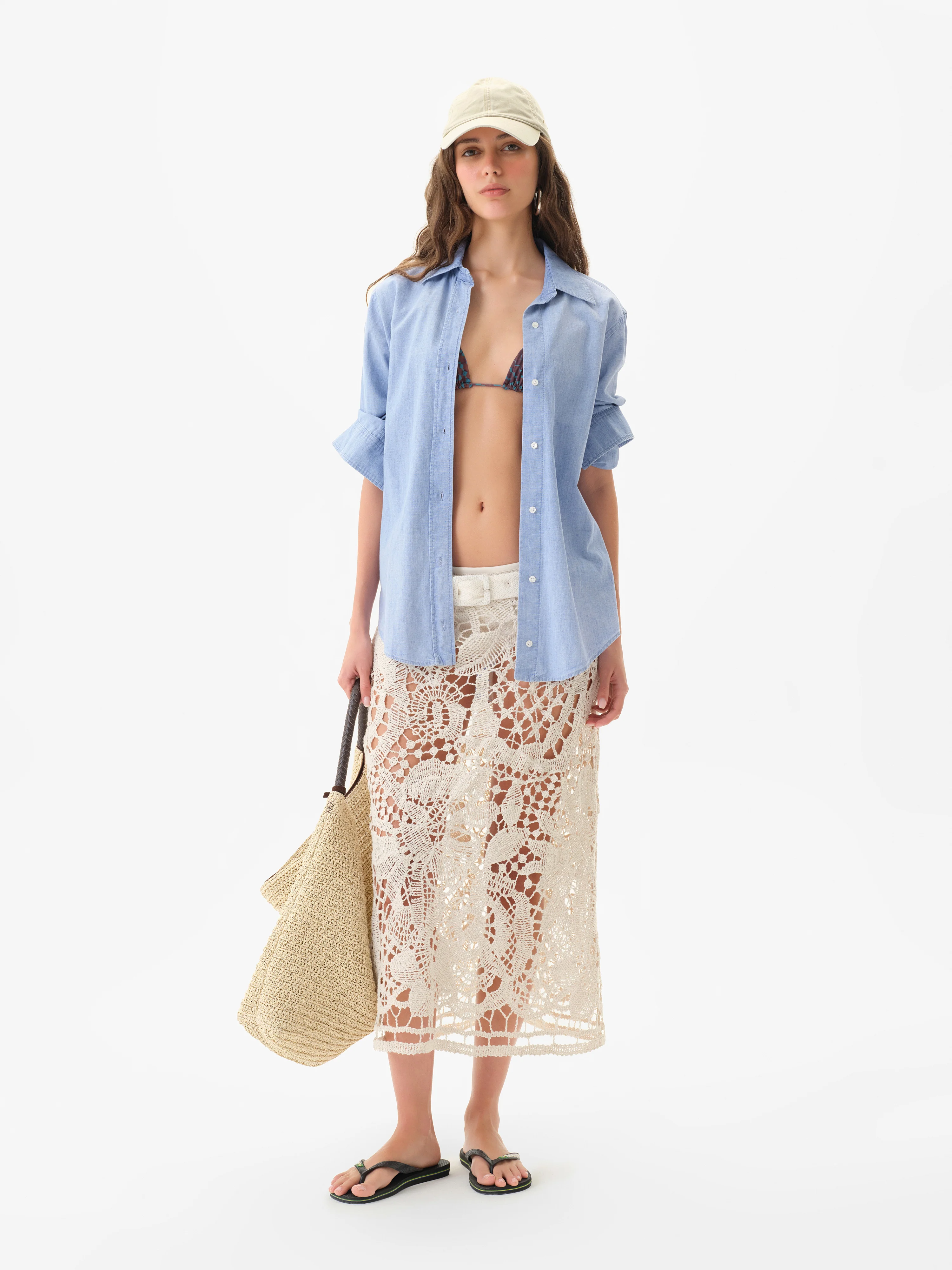 WELLS - Belt detailed crochet midi skirt with detachable mini shorts