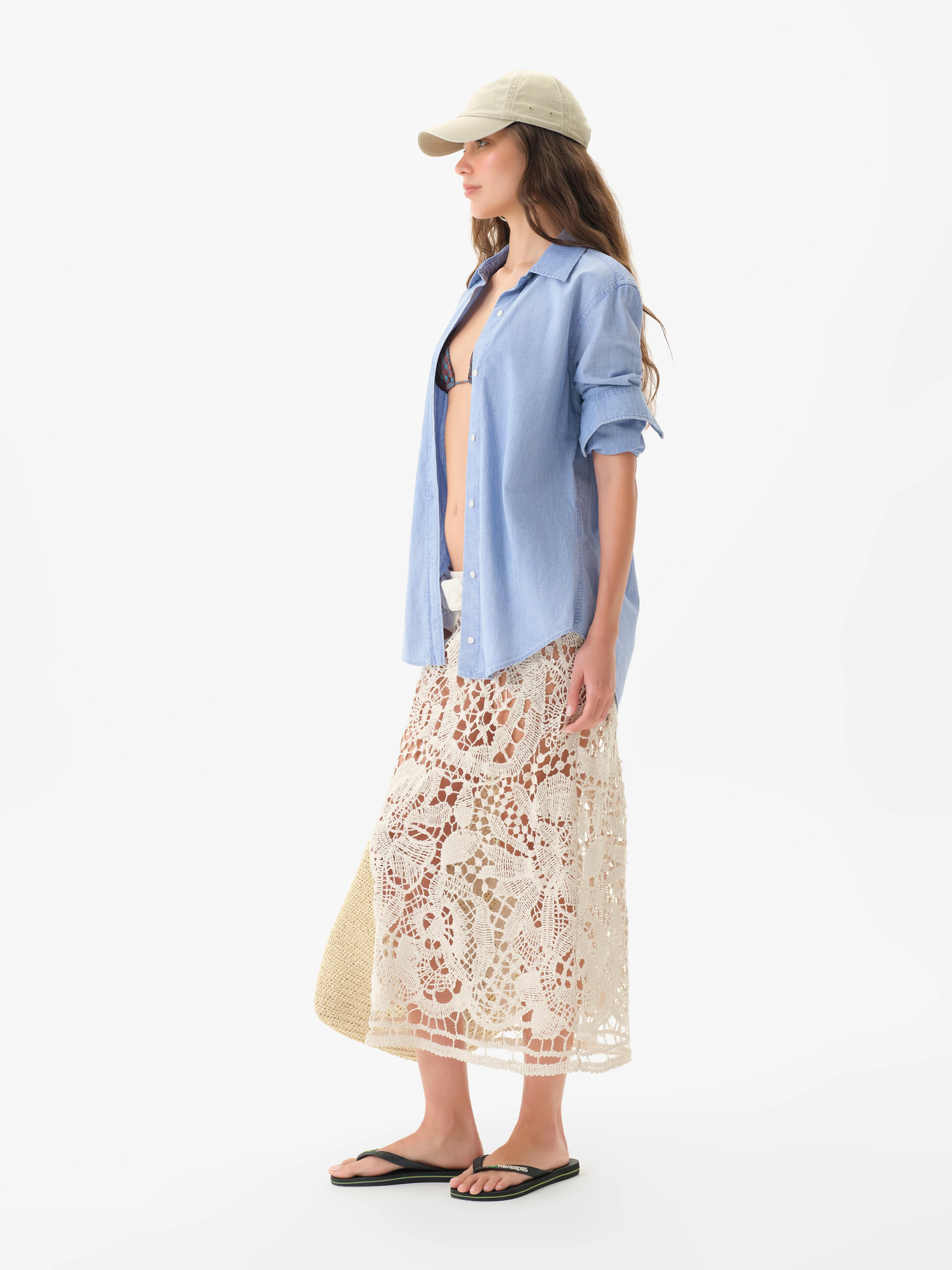 WELLS - Belt detailed crochet midi skirt with detachable mini shorts - Image 2