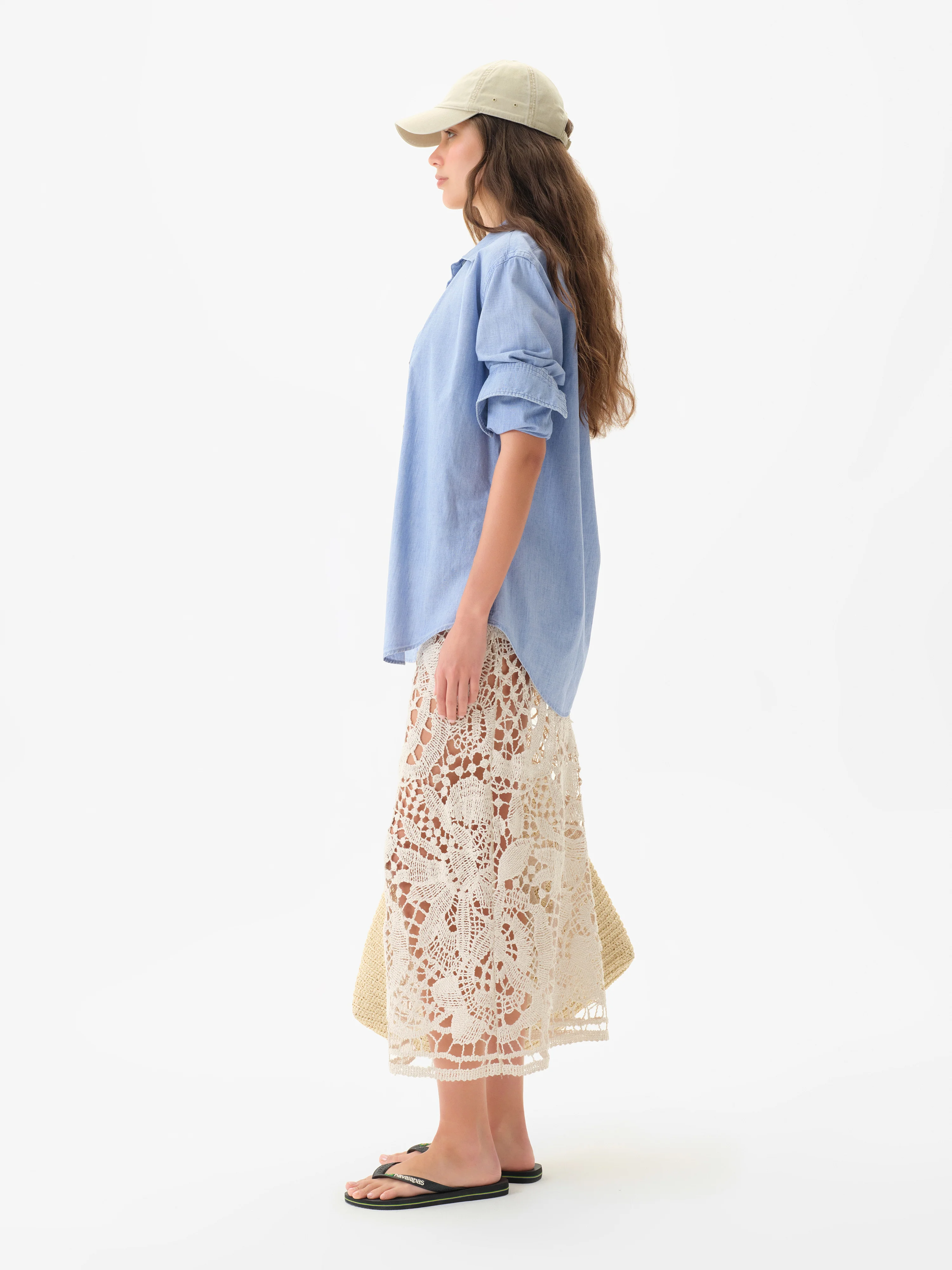 WELLS - Belt detailed crochet midi skirt with detachable mini shorts - Image 3