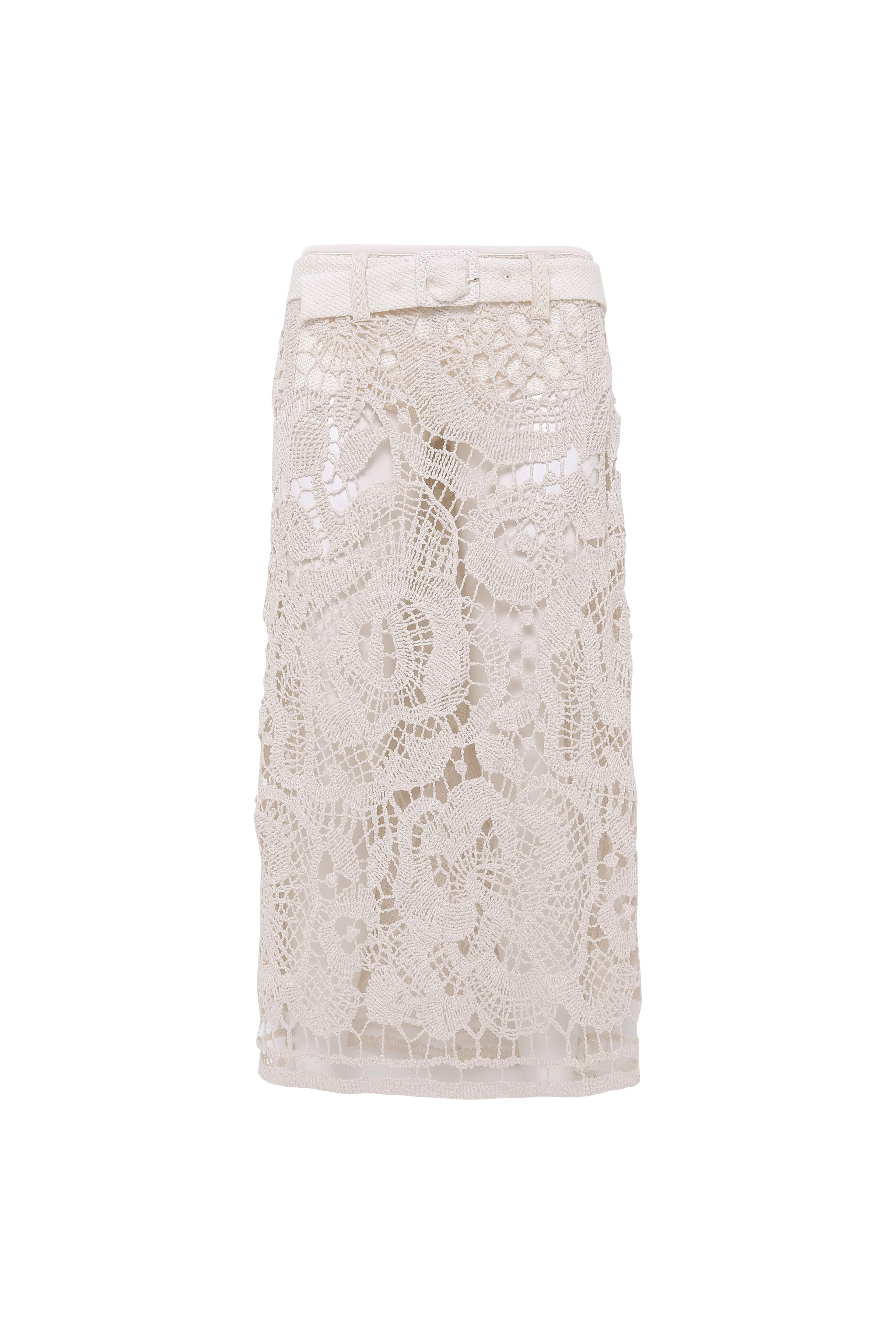 WELLS - Belt detailed crochet midi skirt with detachable mini shorts - Image 5