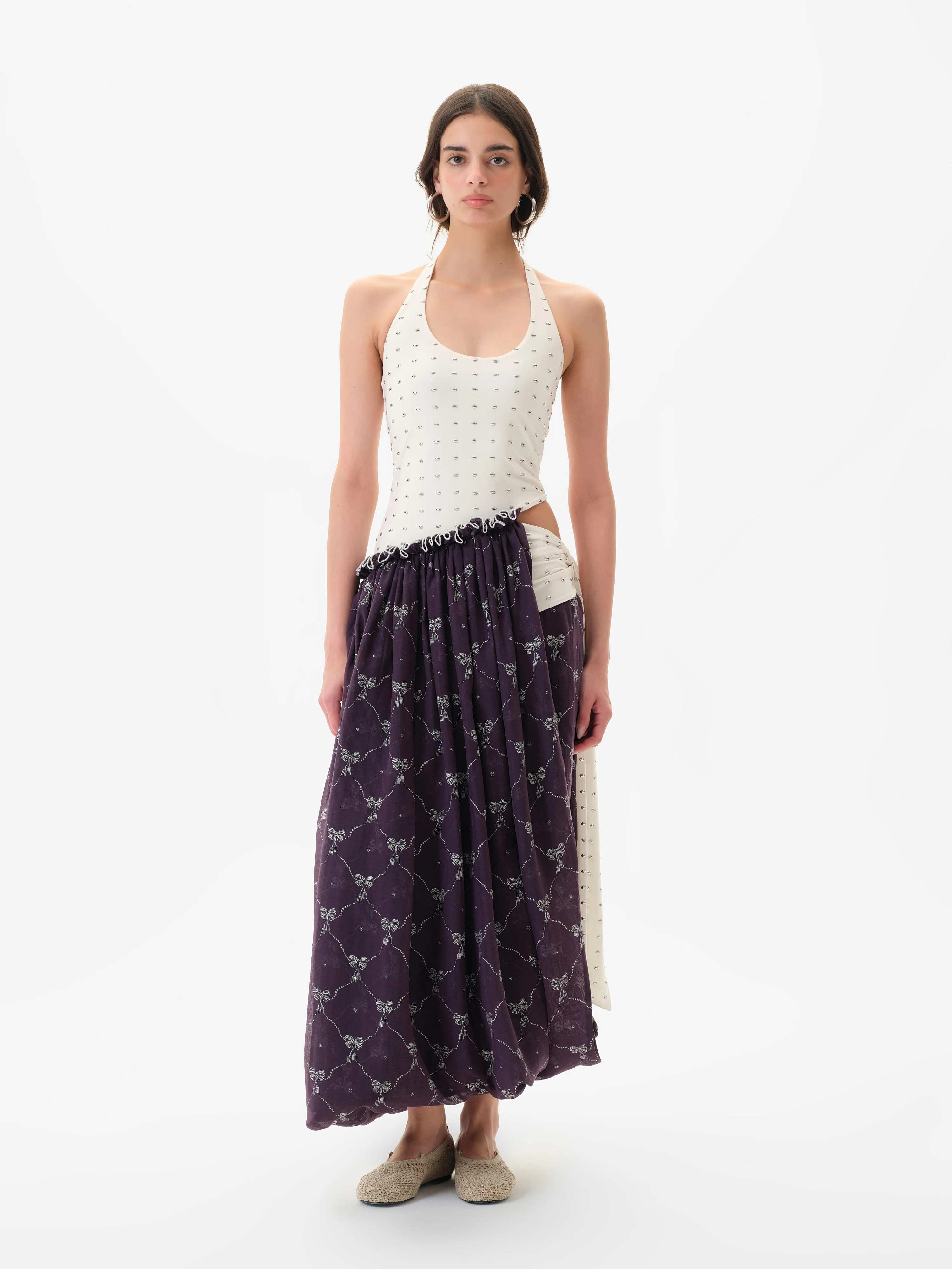 YOUSTINA - Balloon-skirt halterneck cut-out dress