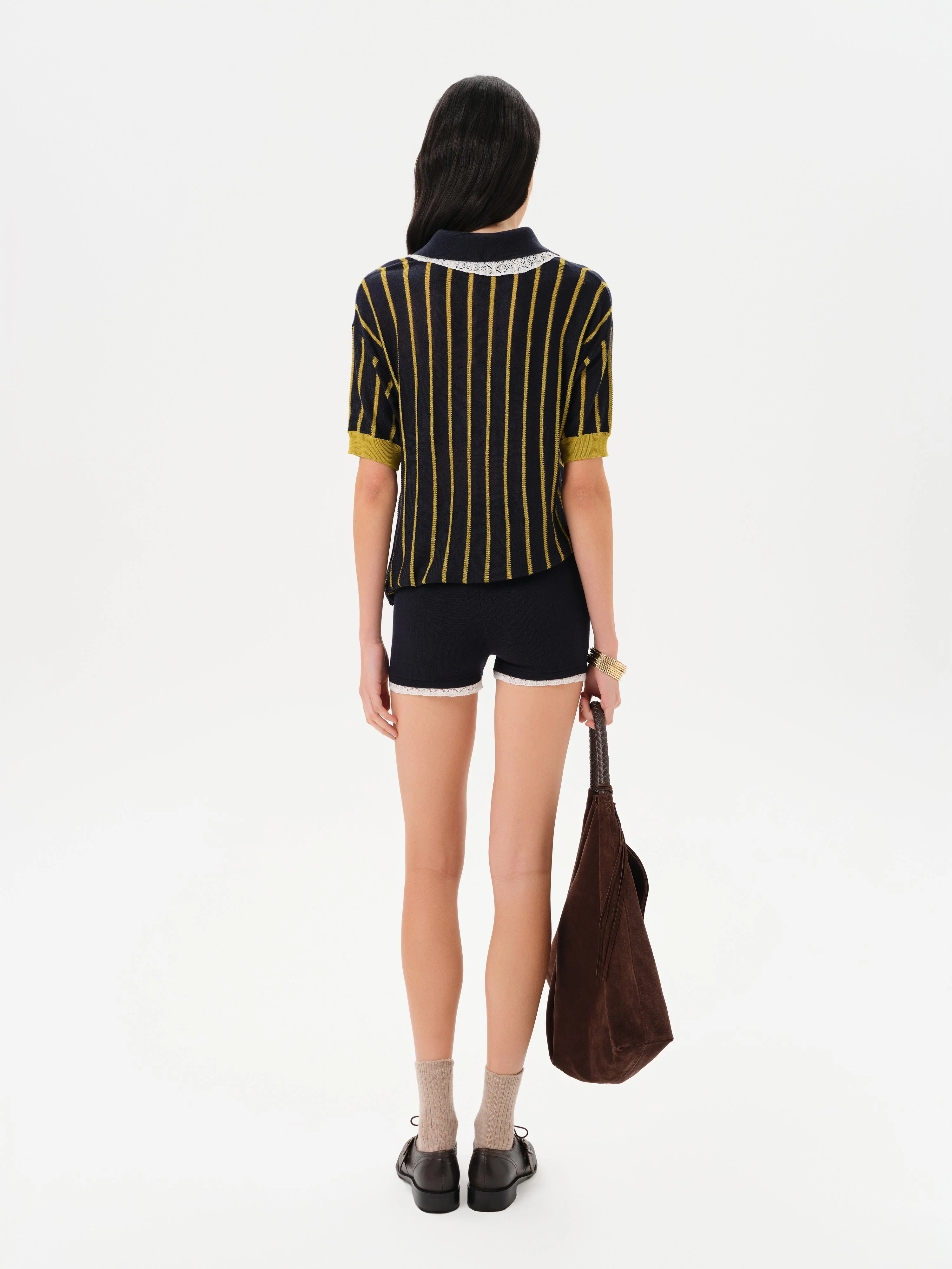 YUAN - Striped knit polo top - Image 5